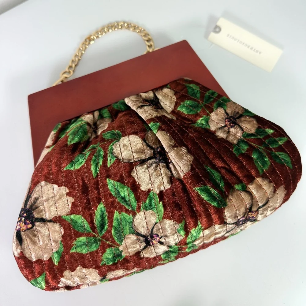 Anthropologie Pleated Velvet Clutch in Pink Combo NWT